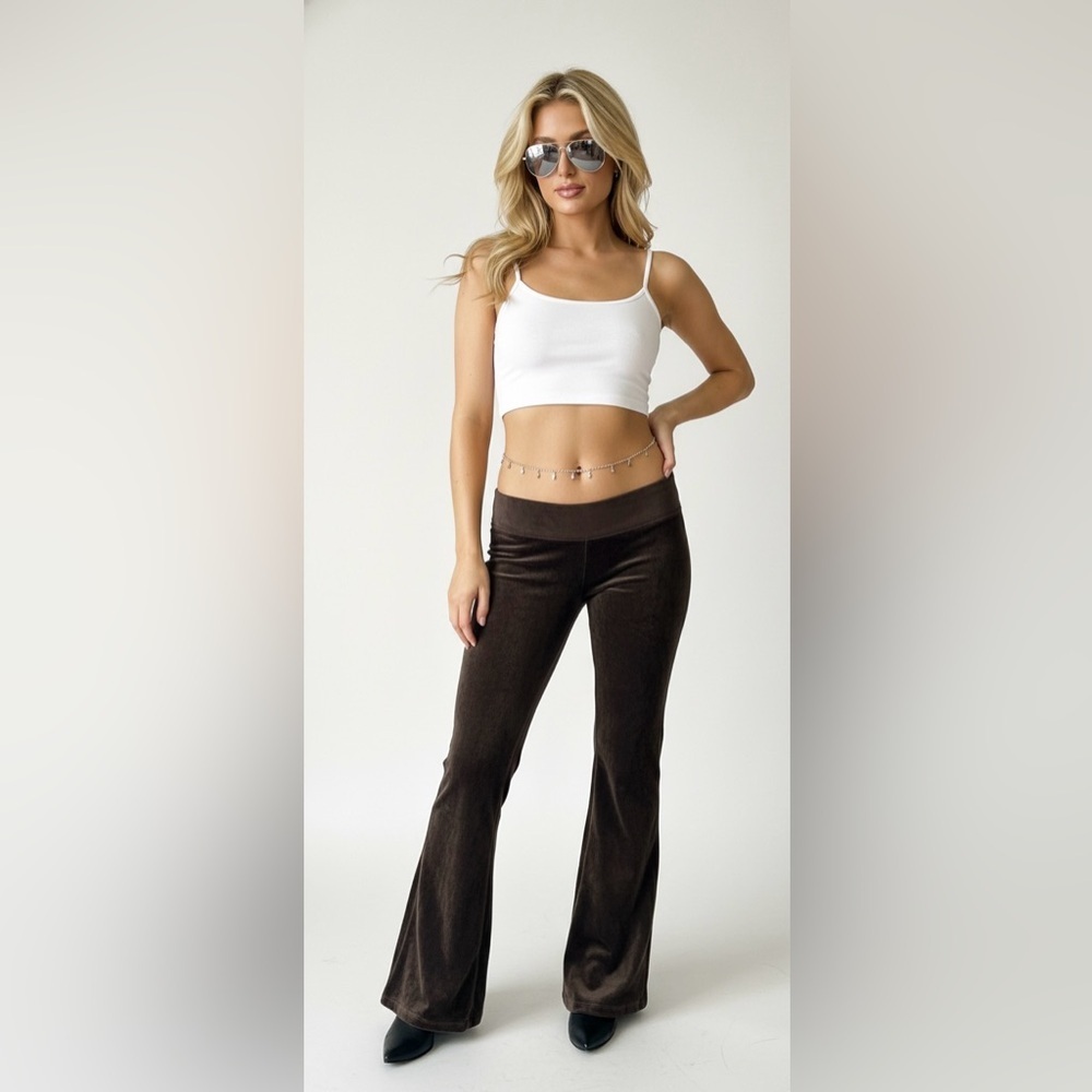 JUICY COUTURE Y2K Vintage Terry Towel Chocolate Brown Flare Low Rise Pants | M